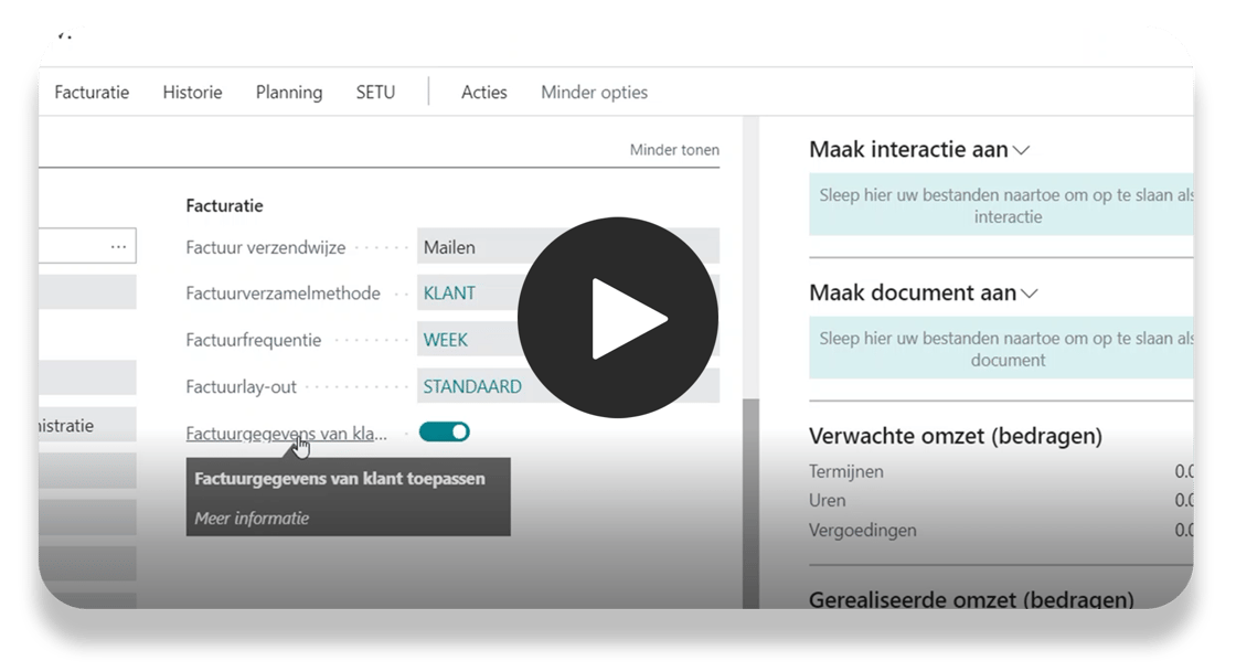 Projectinstelling om facturatiebeleid klant te volgen (combi)